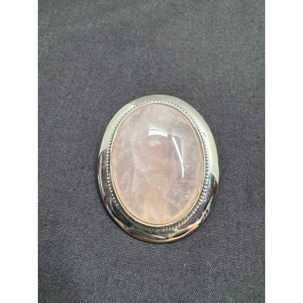 Vintage Oval Rose Quartz Silver Tone Brooch